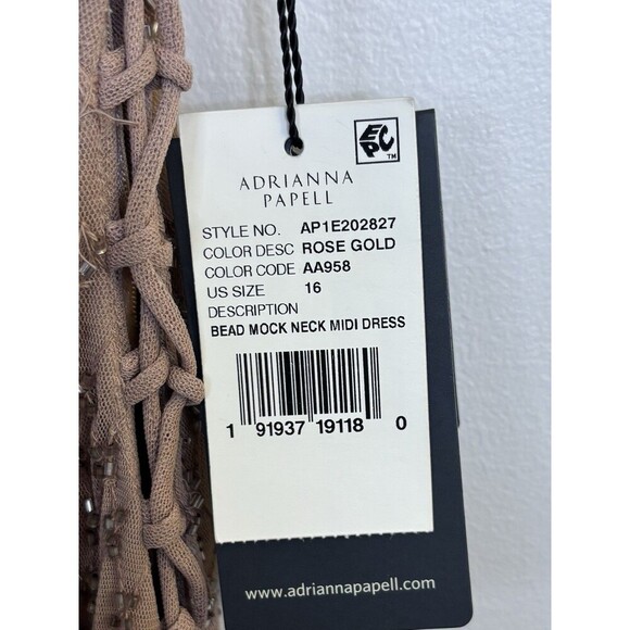 ADRIANNA PAPELL Rose Gold Beaded Formal Dress 16 Adorned Sides Midi Mesh Gown - Picture 4 of 16